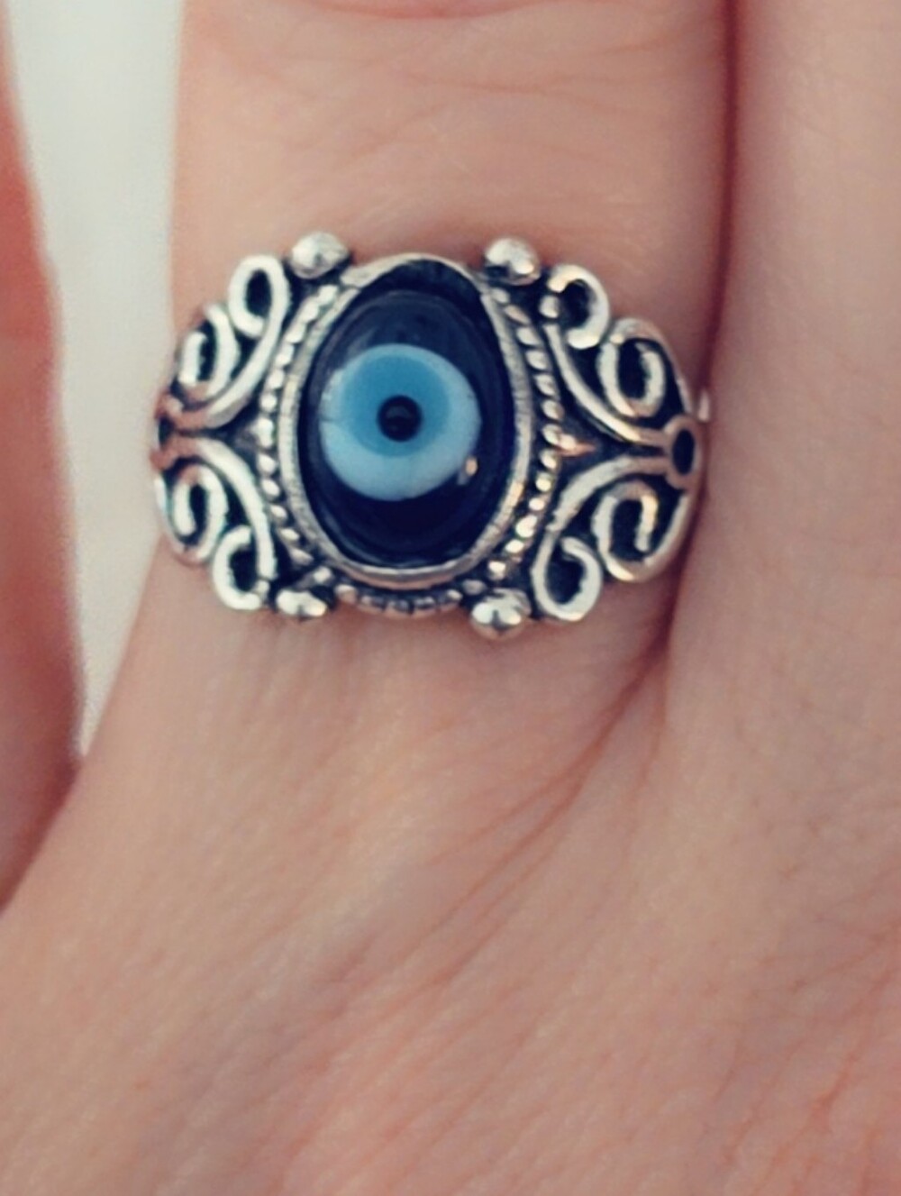 Evil Eye Gemstone Ring Overlay Sterling Silver Plated
